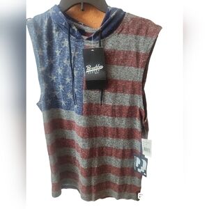 Brooklyn Cloth Shirt Men's Size Small Red White Blue American Flag Hooded 4th